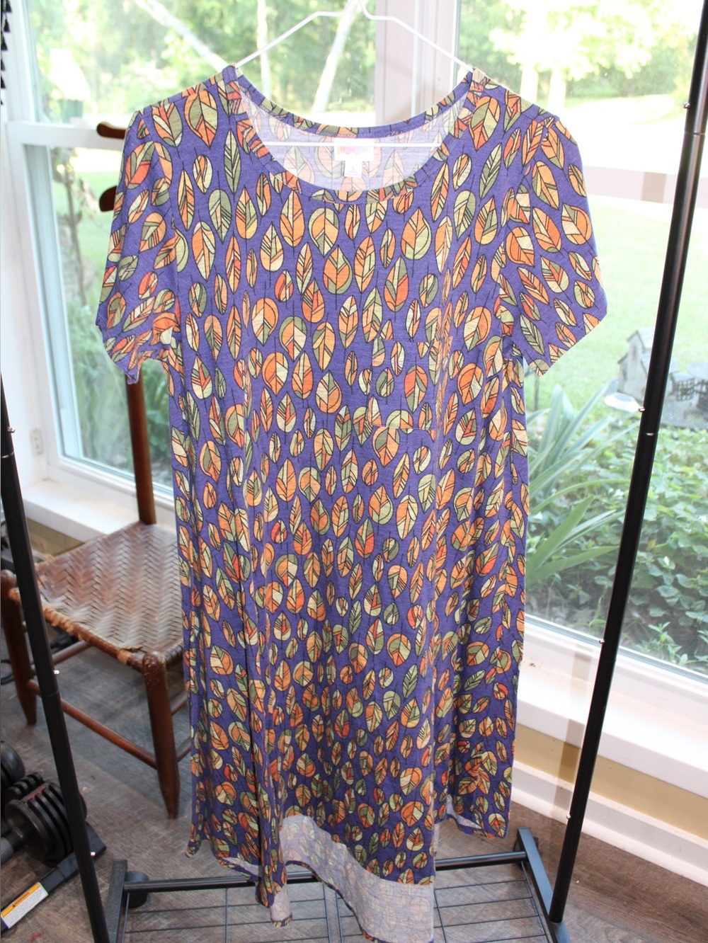 LuLaRoe Carly Leaf Print Swing Dress | Size Small | Blue High-Low Dress